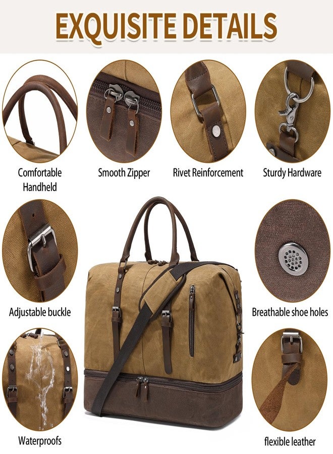 FENGDONG Weekender Bag Large Overnight Bag for Men Women Tote with Shoe Compartment Canvas Carry on Luggage Bag Travel Duffel Bag Brown - Image 5